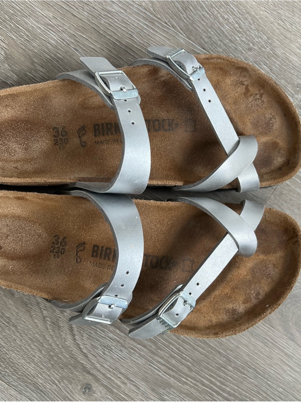 Birkenstock Women’s Metallic Silver Cross-Strap Sandals size 36